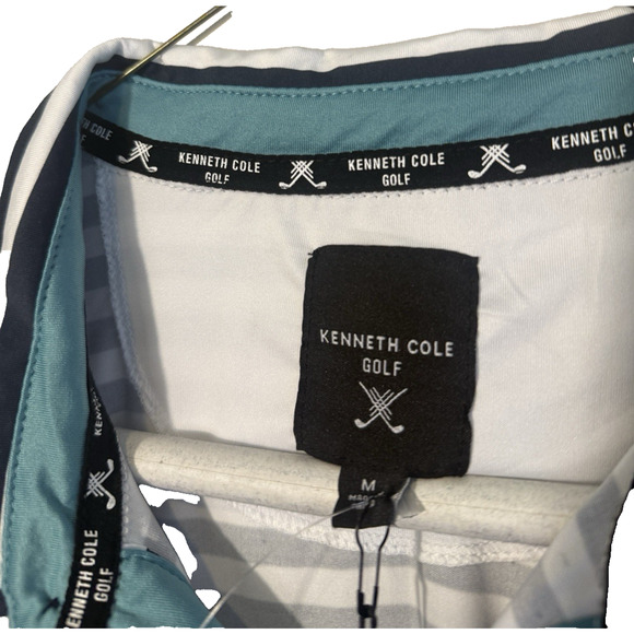 Kenneth Cole Mens Performance Polo Golf Shirt M Short Sleeve Casual Navy Stripe - Picture 3 of 8